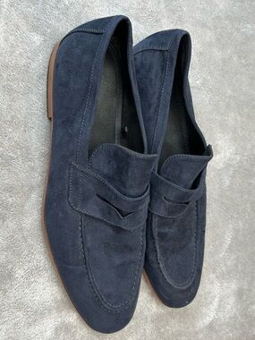 H&M Mens Casual Slip On Apron Toe Penny Loafer Navy Blue Sz 11.5 Dress Up Shoes